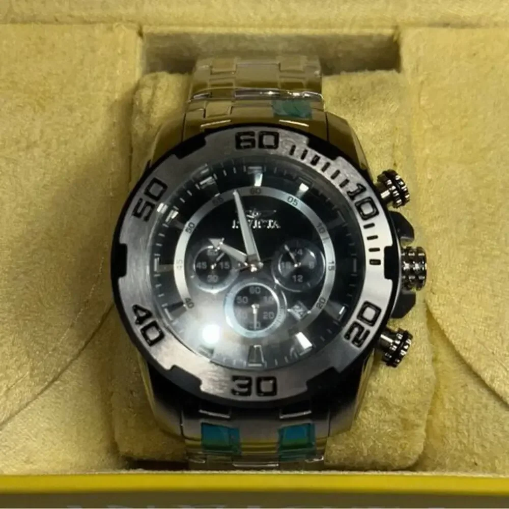 Invicta Silver and Black Men's Chronograph Bracelet Watch